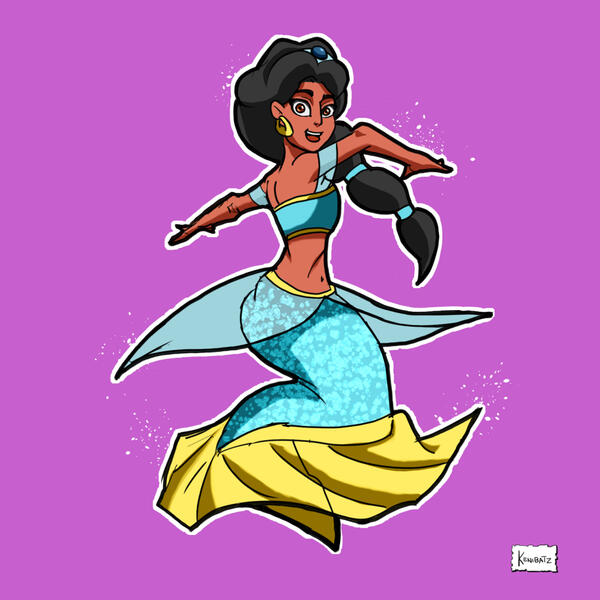 Jasmine from Disney's "Alladin" as a cartoon mermaid