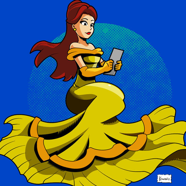 Belle from Disney's "Beauty and the Beast" as a cartoon mermaid